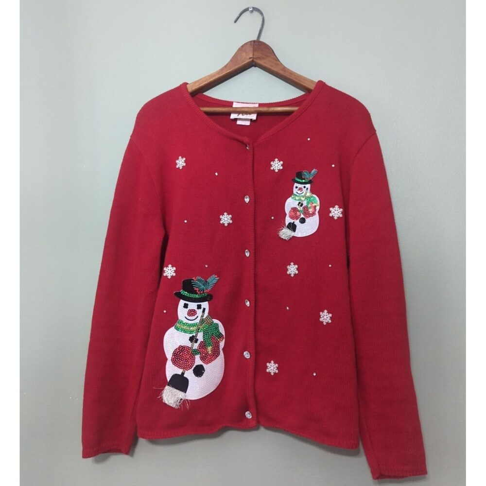 Tia Vintage USA Snowman Sweater (Size Medium) - 90s Y2K Ugly Christmas